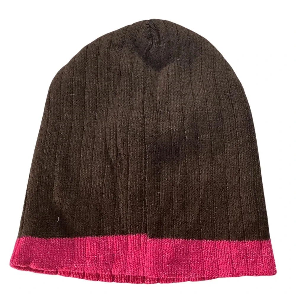 Toby Nyc Kids Beanie Hat Girls Brown Pink Heart‎ Wings Embroidered Size 4-10